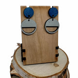 blue grey wood dangle hoop earrings