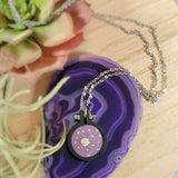 tiny wood hoop full moon hand embroidered necklace