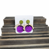 funky acrylic purple and green dangle earrings