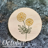 January Carnation Flower Embroidered Sign