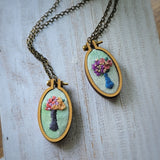 Green Dyed fabric floral Hand Embroidered Necklaces