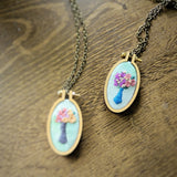 Green Dyed fabric floral Hand Embroidered Necklaces