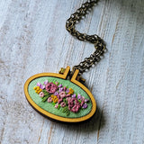 Hand Embroidered Pink Floral Necklace