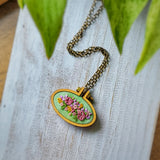 Hand Embroidered Pink Floral Necklace