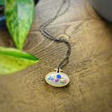 Floral Embroidered Oval Wood Necklace