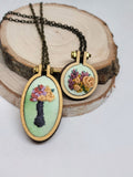 Green Dyed fabric floral Hand Embroidered Necklaces