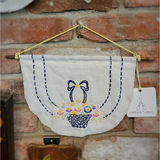 Blue Basket Vintage Floral Wall Hanging - EMBER & THREAD