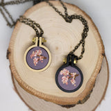 Cherry Blossom Embroidered Wood Necklace