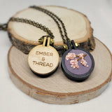 Cherry Blossom Embroidered Wood Necklace