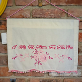 i am too pretty pink hand stitched vintage wall hanging