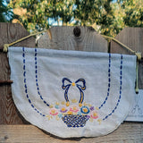 Vintage blue floral basket wall hanging - EMBER & THREAD