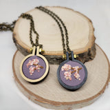 Cherry Blossom Embroidered Wood Necklace