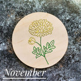 November Chrysanthemum Flower Embroidered Sign