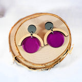 grey and purple wood acrylic earrings