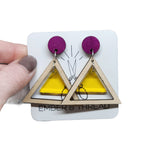 acrylic and wood laser cut triangle earrings
