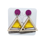 acrylic and maple wooden triangle earrings