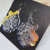 clear holographic floral engraved earrings