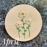 April Daisy Flower Embroidered Sign