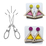 pink and yellow acrylic and maple triangle dangle earrings