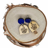 engraved crystal maple wood earrings