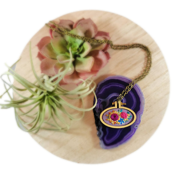floral embroidered fruit punch colored necklace