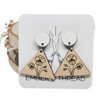 white painted studs engraved triangle pansy earrings