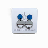 funky grey and blue wood earrings