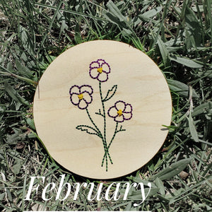 February Violet Flower Embroidered Sign