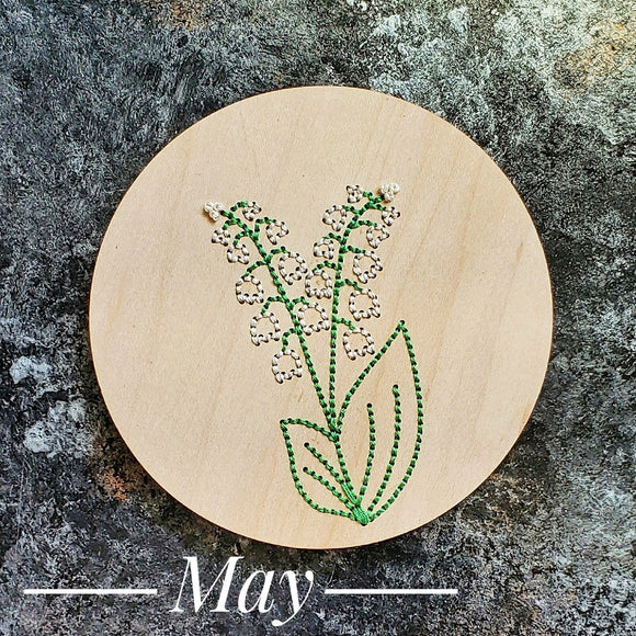May Lily of the Valley Flower Embroidered Sign