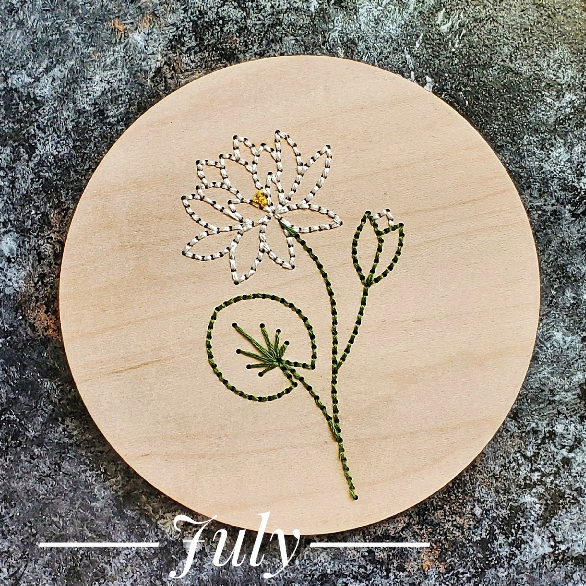 lily flower embroidery July Water Lily Flower Embroidered Sign – EMBER & THREAD