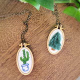 hand embroidered oval wooden hoop necklaces
