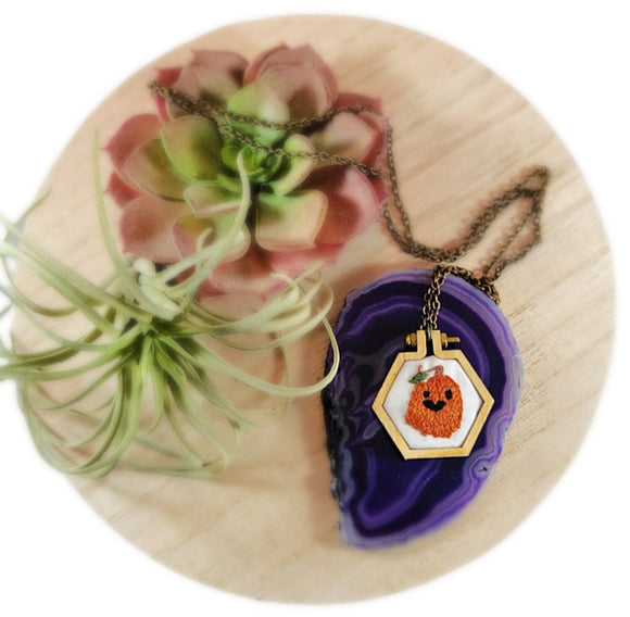 hand embroidered pumpkin necklace