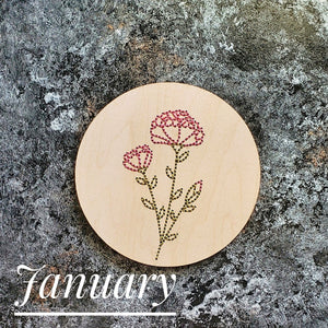 January Carnation Flower Embroidered Sign