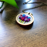lilac roses wildflowers embroidered necklace