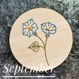 September Morning Glory Flower Embroidered Sign