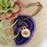 pastel purple and pink hand stitched rose necklace