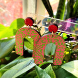 pink and green arch earrings
