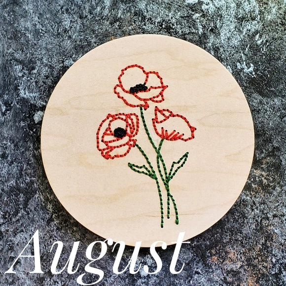 August Poppy Flower Embroidered Sign