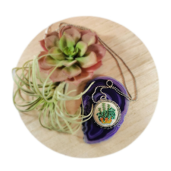 potted embroidered succulent necklace pin