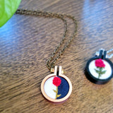 red white and blue hand embroidered rose necklace