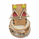 retro wooden acrylic triangle earrings