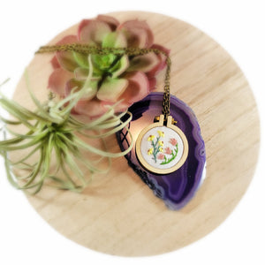 pink and yellow flowers hand stitched necklace