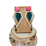 teal acrylic maple diamond hot pink earrings