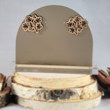 walnut laser cut wood flower stud earrings