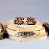 walnut wood flower studs