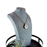 wooden hoop teal rose embroidered necklace