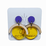 yellow acrylic circle maple earrings
